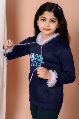 barkatdesigningplanet Printed Hooded Neck Casual Girls Blue Sweater