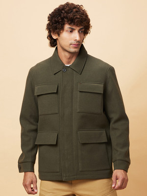 BEING HUMAN Solid Round Neck Casual Men Dark Green Sweater