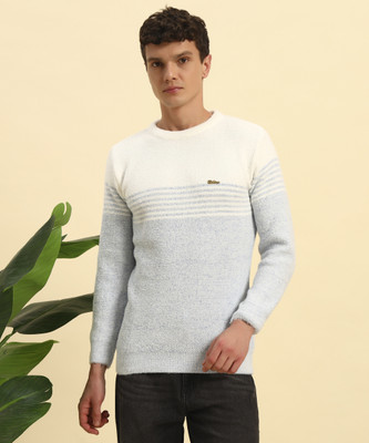 HERMISTON Striped Round Neck Casual Men Blue, White Sweater