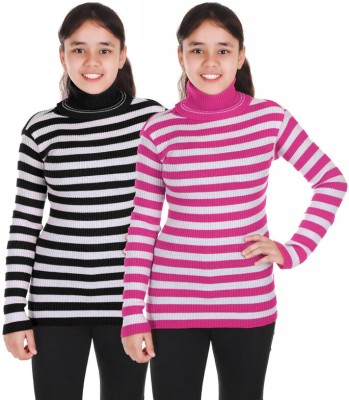 100LUCK Striped High Neck Casual Girls Multicolor Sweater