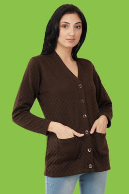jorden4u Solid V Neck Casual Women Brown Sweater
