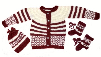 Baby Blossom Self Design Round Neck Casual Baby Boys & Baby Girls Brown Sweater