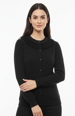 Aryans Design Solid Round Neck Casual Women Black Sweater