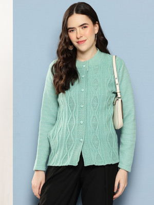 METRONAUT Self Design Round Neck Casual Women Green Sweater