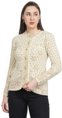 chatanya Printed Round Neck Casual Women Beige Sweater
