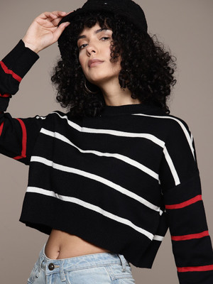 Roadster Woven High Neck Casual Women Multicolor Sweater