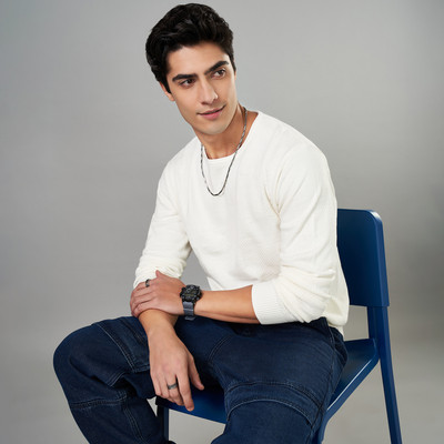 PEOPLE Solid Round Neck Casual Men White Sweater