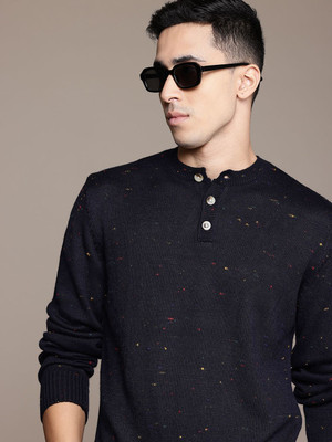 Roadster Solid Round Neck Casual Men Blue Sweater