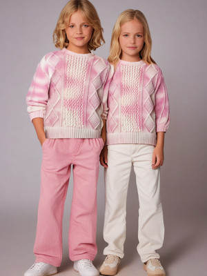 Cherry Crumble Self Design Round Neck Casual Boys & Girls Multicolor Sweater
