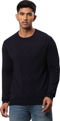 Raymond Solid Round Neck Casual Men Dark Blue Sweater