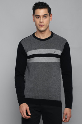 Allen Solly Colorblock Round Neck Casual Men Black Sweater