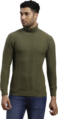 TURTLE Solid High Neck Casual Men Dark Green Sweater