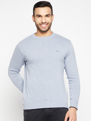 DUKE Solid Round Neck Casual Men Light Blue Sweater