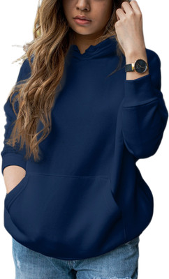 Nexcy Solid Hooded Neck Casual Women Blue Sweater