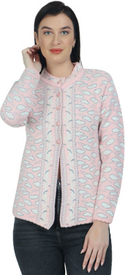 HITTIKA Printed Round Neck Casual Women Pink Sweater