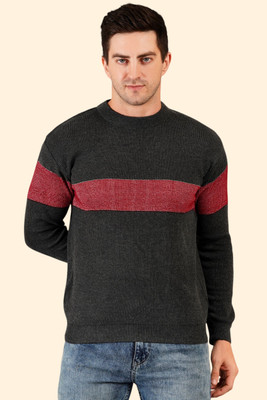 GLAUCUS Striped Crew Neck Casual Men Grey Sweater
