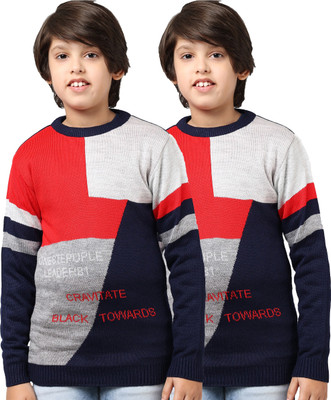 ANIXA Colorblock Round Neck Casual Boys & Girls Multicolor Sweater