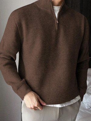 ColorChakra Self Design High Neck Casual Men Brown Sweater