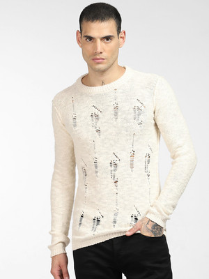 JACK & JONES Self Design Round Neck Casual Men Beige Sweater
