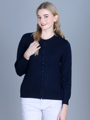 OBAAN Self Design Round Neck Casual Women Dark Blue Sweater