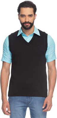 Super Weston Trend Solid V Neck Casual Men Black Sweater