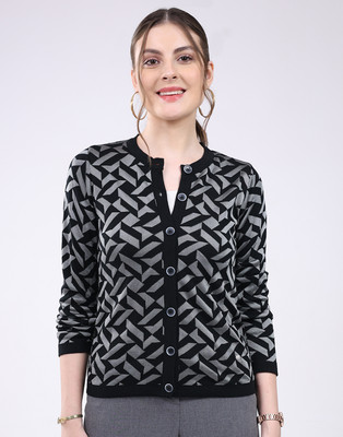 MONTE CARLO Printed Round Neck Casual Women Black Sweater