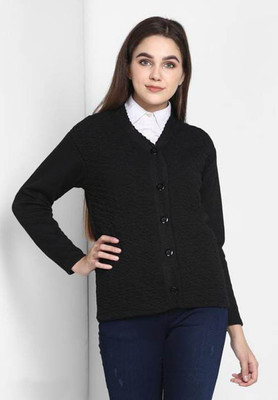 zalya Solid V Neck Casual Women Black Sweater