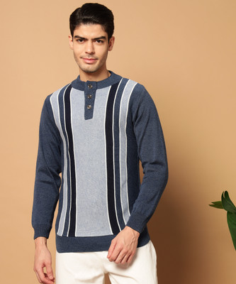 HERMISTON Striped Round Neck Casual Men Light Blue, Grey Sweater