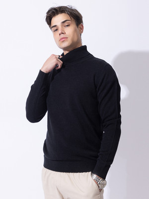 ARMISTO Solid Turtle Neck Party Men Black Sweater