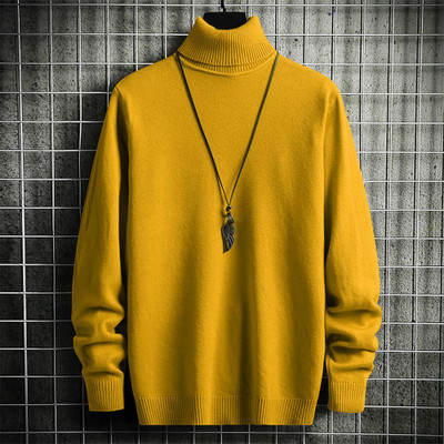 Doomee Solid High Neck Casual Men Yellow Sweater
