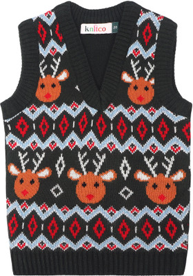 Knitco Woven V Neck Casual Baby Boys & Baby Girls Black Sweater
