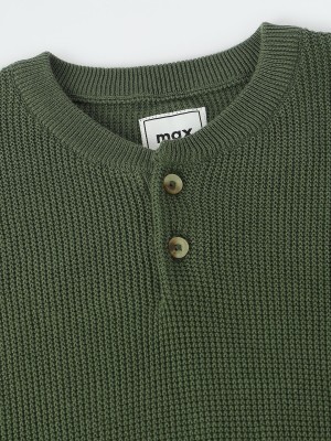 MAX Self Design Round Neck Casual Baby Boys Green Sweater