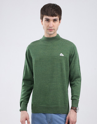 MONTE CARLO Solid Turtle Neck Casual Men Green Sweater