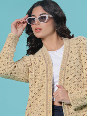 V-MART Printed V Neck Casual Women Yellow Sweater