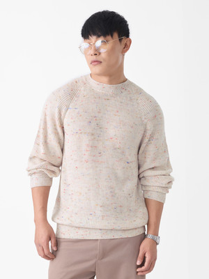 The Souled Store Self Design Round Neck Casual Men Beige Sweater