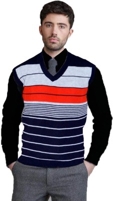 Shunit creation Striped V Neck Casual Men Blue, Red Sweater