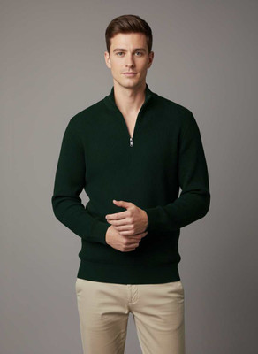 nikline Solid V Neck Casual Men Green Sweater