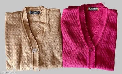 Urban Décor Solid, Self Design V Neck Casual Women Brown, Pink Sweater