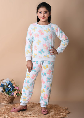 CUTE XII FASHION Animal Print Round Neck Casual Girls White Sweater