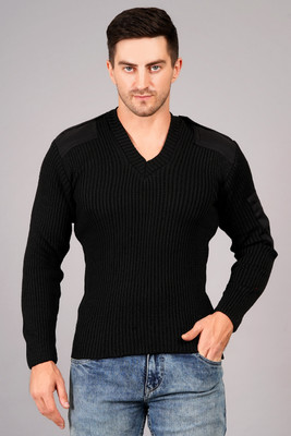 AXOLOTL Solid V Neck Casual Men Black Sweater