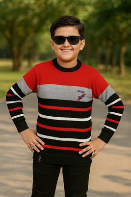 DIMSYCOLLECTION Striped Round Neck Casual Boys Red Sweater