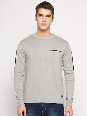 DUKE Solid Round Neck Casual Men Grey Sweater