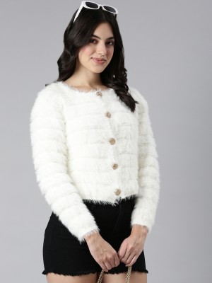 Showoff Solid Round Neck Casual Women White Sweater