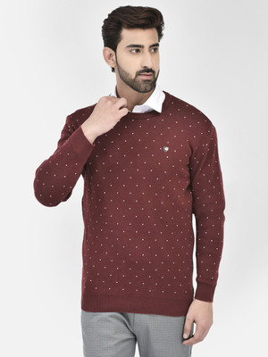 CRIMSOUNE CLUB Printed Round Neck Casual Men Maroon Sweater