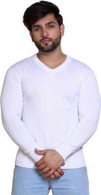 Reveller Solid V Neck Casual Men White Sweater