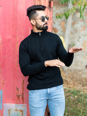 TISTABENE Solid High Neck Casual Men Blue Sweater