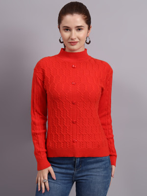MODKLINE Self Design Turtle Neck Casual Women Orange Sweater