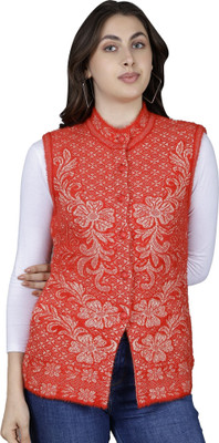 HITTIKA Self Design Round Neck Casual Women Red Sweater
