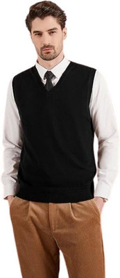 DAILYDUDE Solid V Neck Casual Men Black Sweater