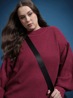 Roadster Printed Round Neck Casual Women Maroon Sweater